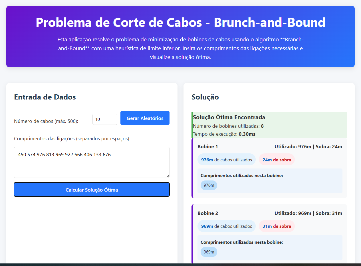 Calculador simulação cortes de cabo com IA (soluções mais ótimizadas)