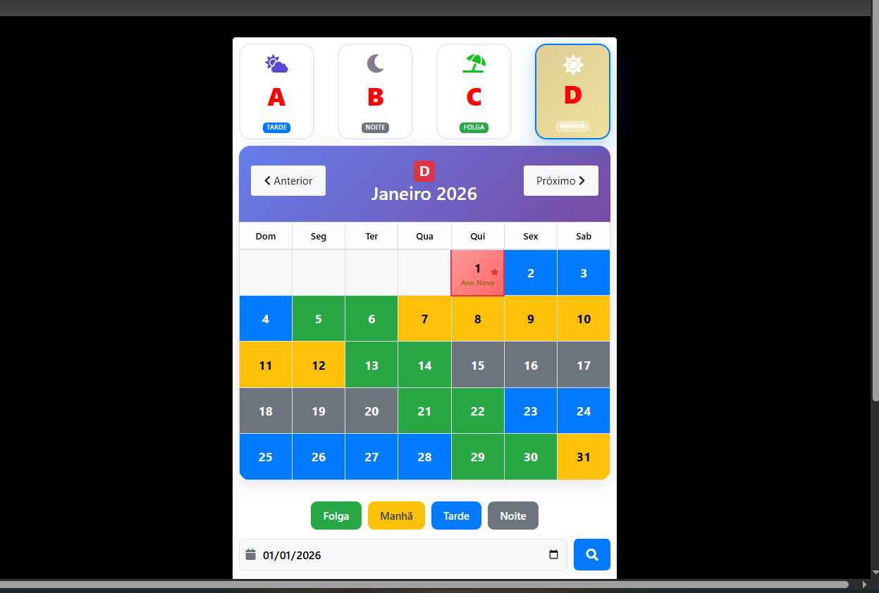 Calendário turnos rotativos