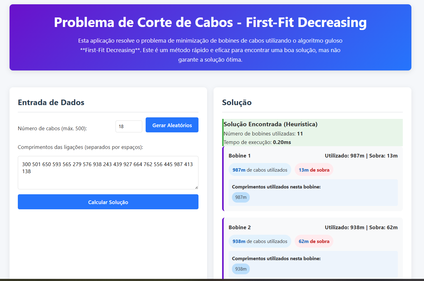 Calculador simulação cortes de cabo com IA